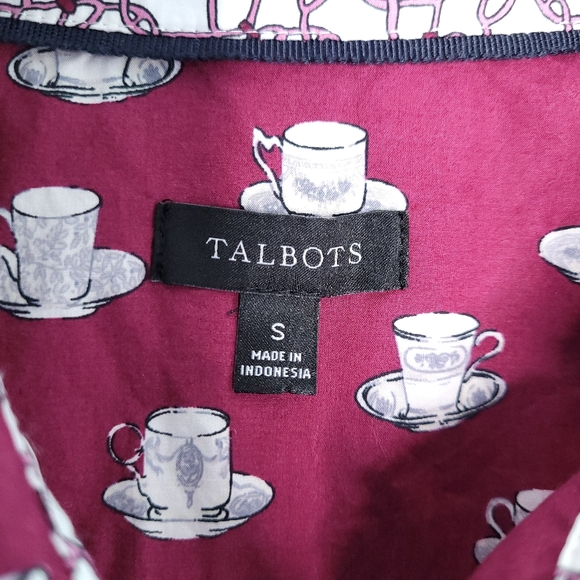 TALBOTS Women's Teacup/Saucer Print Button Down Shirt SMALL - Picture 2 of 13